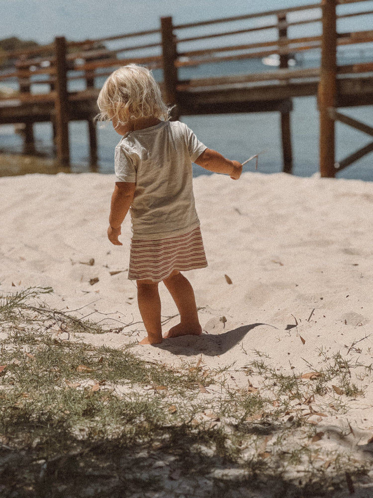 Organic Cotton Natural Baby T-Shirt on beach in Australia