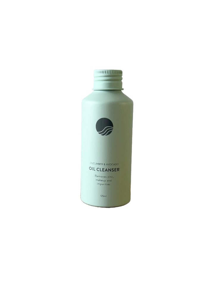 Bottle of Winki Zinc natural cucumber and avocado oil face cleanser with white background. 