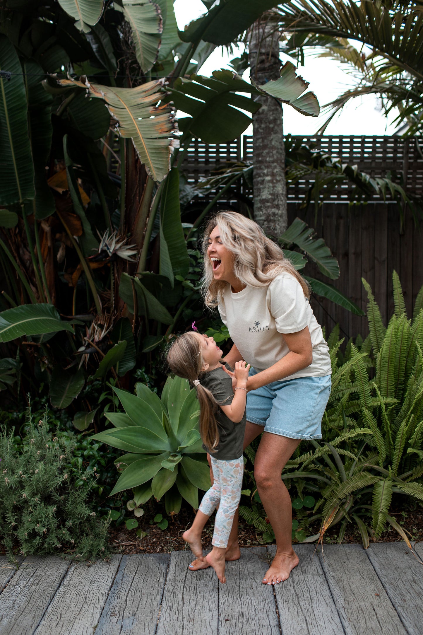 Mum and daughter wearing ethical organic cotton t-shirts