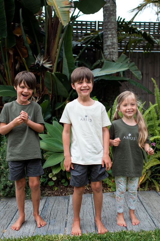 Kids wearing ethically made organic cotton t-shirts